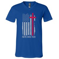 Faith Over Fear American Flag Jesus Patriotic Christian Gift V-Neck T-Shirt