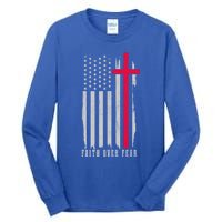 Faith Over Fear American Flag Jesus Patriotic Christian Gift Tall Long Sleeve T-Shirt