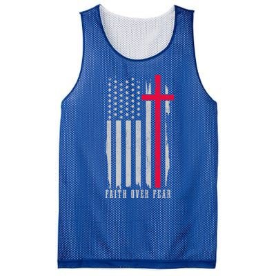 Faith Over Fear American Flag Jesus Patriotic Christian Gift Mesh Reversible Basketball Jersey Tank