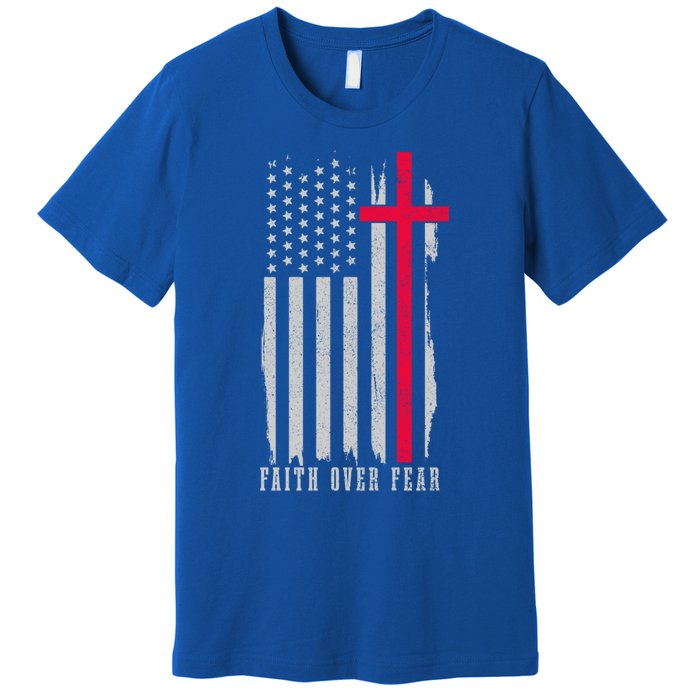 Faith Over Fear American Flag Jesus Patriotic Christian Gift Premium T-Shirt