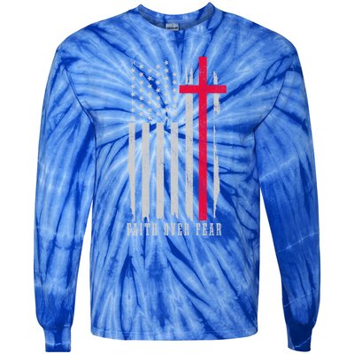 Faith Over Fear American Flag Jesus Patriotic Christian Gift Tie-Dye Long Sleeve Shirt