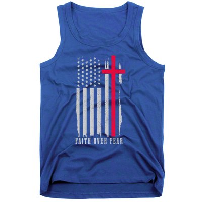 Faith Over Fear American Flag Jesus Patriotic Christian Gift Tank Top