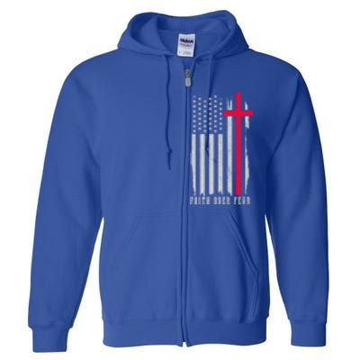 Faith Over Fear American Flag Jesus Patriotic Christian Gift Full Zip Hoodie