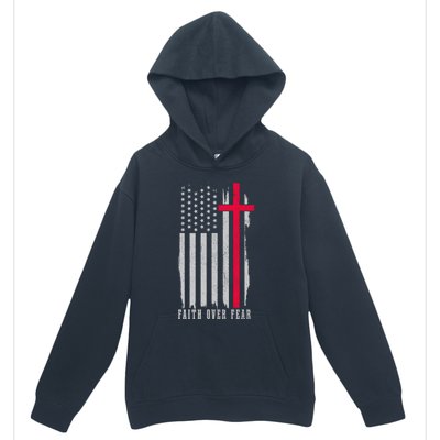 Faith Over Fear American Flag Jesus Patriotic Christian Gift Urban Pullover Hoodie