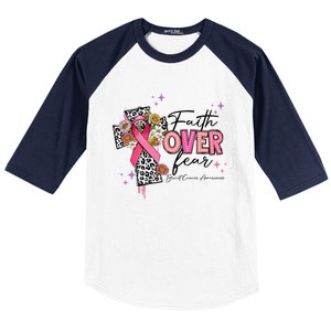 Faith Over Fear Breast Cancer Awareness Christian Religious Baseball Sleeve Shirt