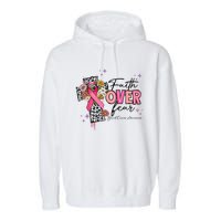 Faith Over Fear Breast Cancer Awareness Christian Religious Garment-Dyed Fleece Hoodie