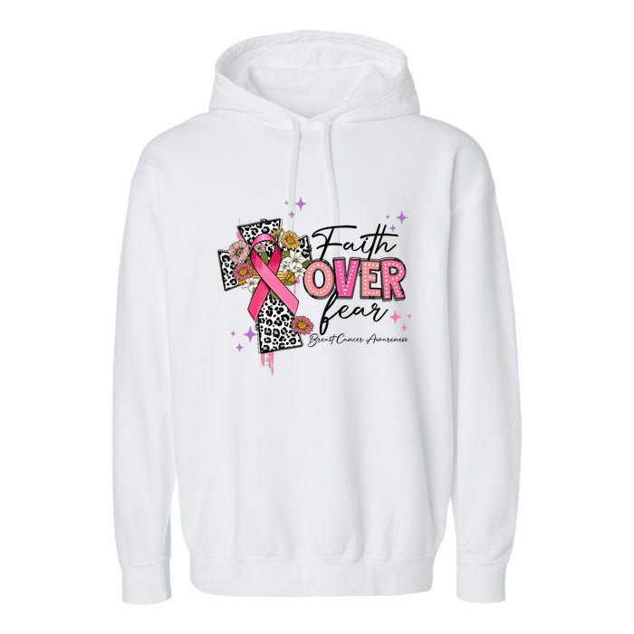 Faith Over Fear Breast Cancer Awareness Christian Religious Garment-Dyed Fleece Hoodie