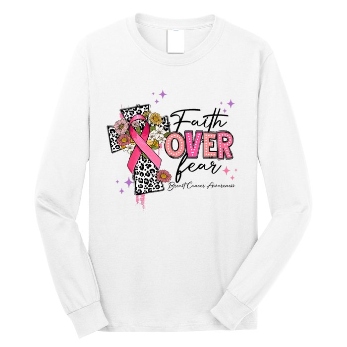 Faith Over Fear Breast Cancer Awareness Christian Religious Long Sleeve Shirt