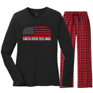 Facts Over Feelings Right Conservative Republican Political Women's Long Sleeve Flannel Pajama Set 