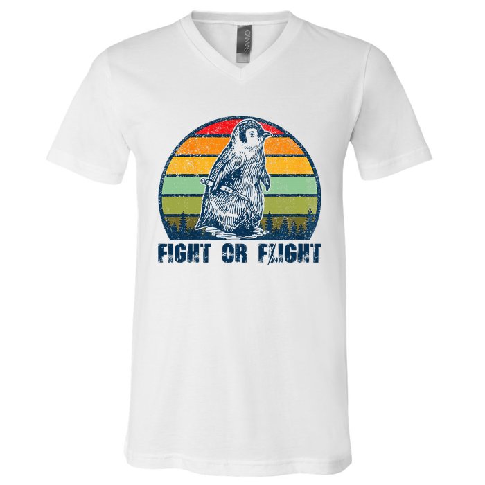 Fight Or Flight Funny Penguin Pun Fight Or Flight V-Neck T-Shirt