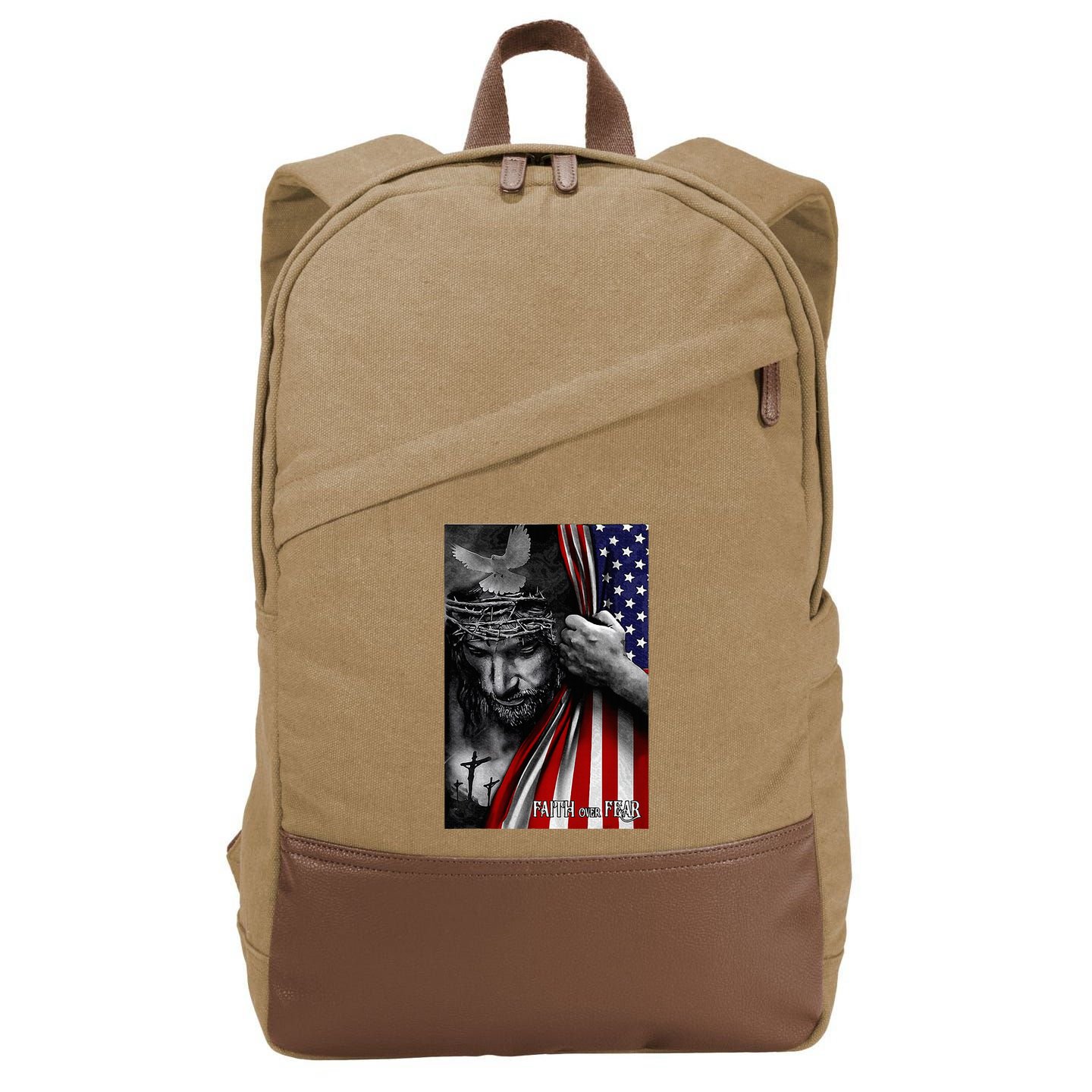 Faith Over Fear God Jesus Christian Flag Cotton Canvas Backpack