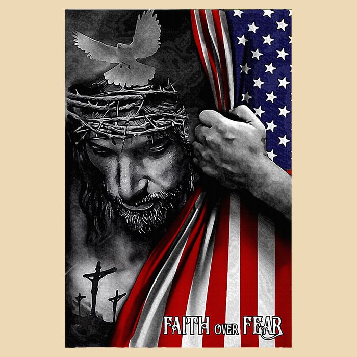 Faith Over Fear God Jesus Christian Flag Drawstring Bag
