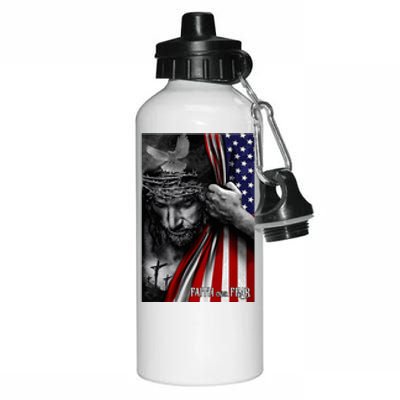 Faith Over Fear God Jesus Christian Flag Aluminum Water Bottle 