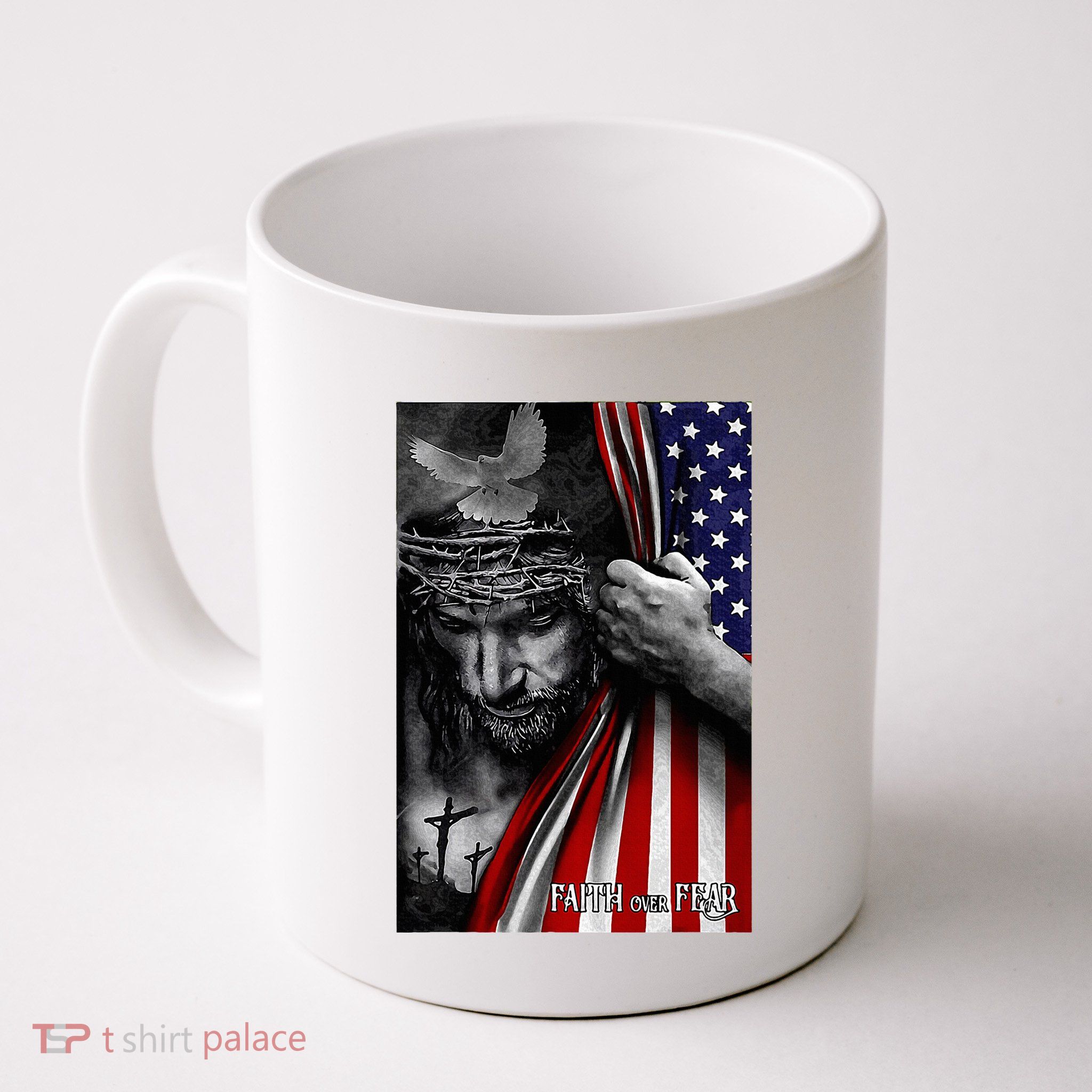 Faith Over Fear God Jesus Christian Flag Mug