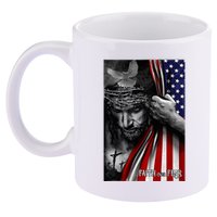 Faith Over Fear God Jesus Christian Flag 11oz C Handle Ceramic Mug