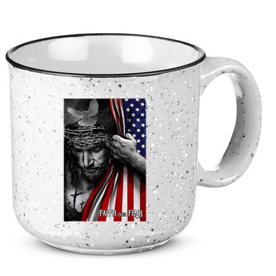Faith Over Fear God Jesus Christian Flag 15oz Campfire Ceramic Mug