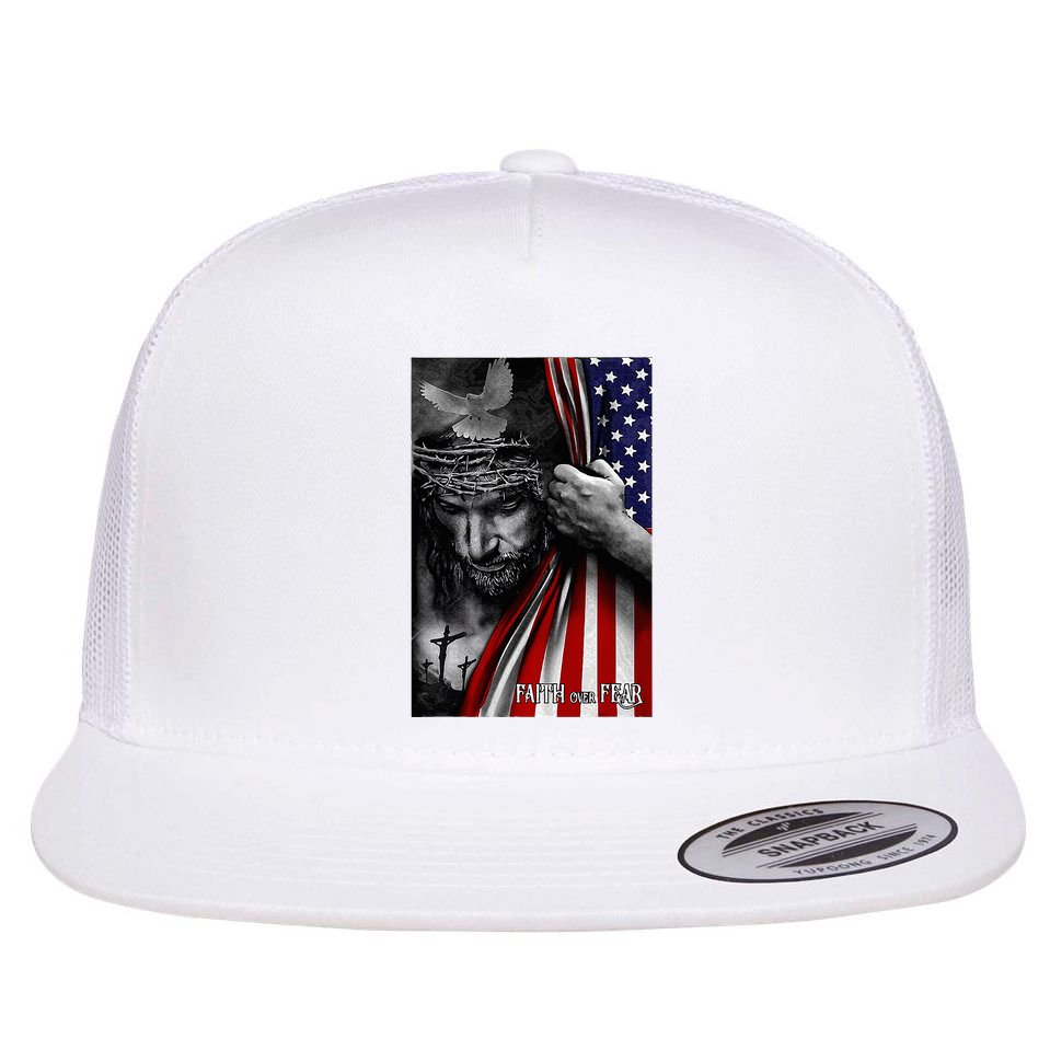Faith Over Fear God Jesus Christian Flag Flat Bill Trucker Hat