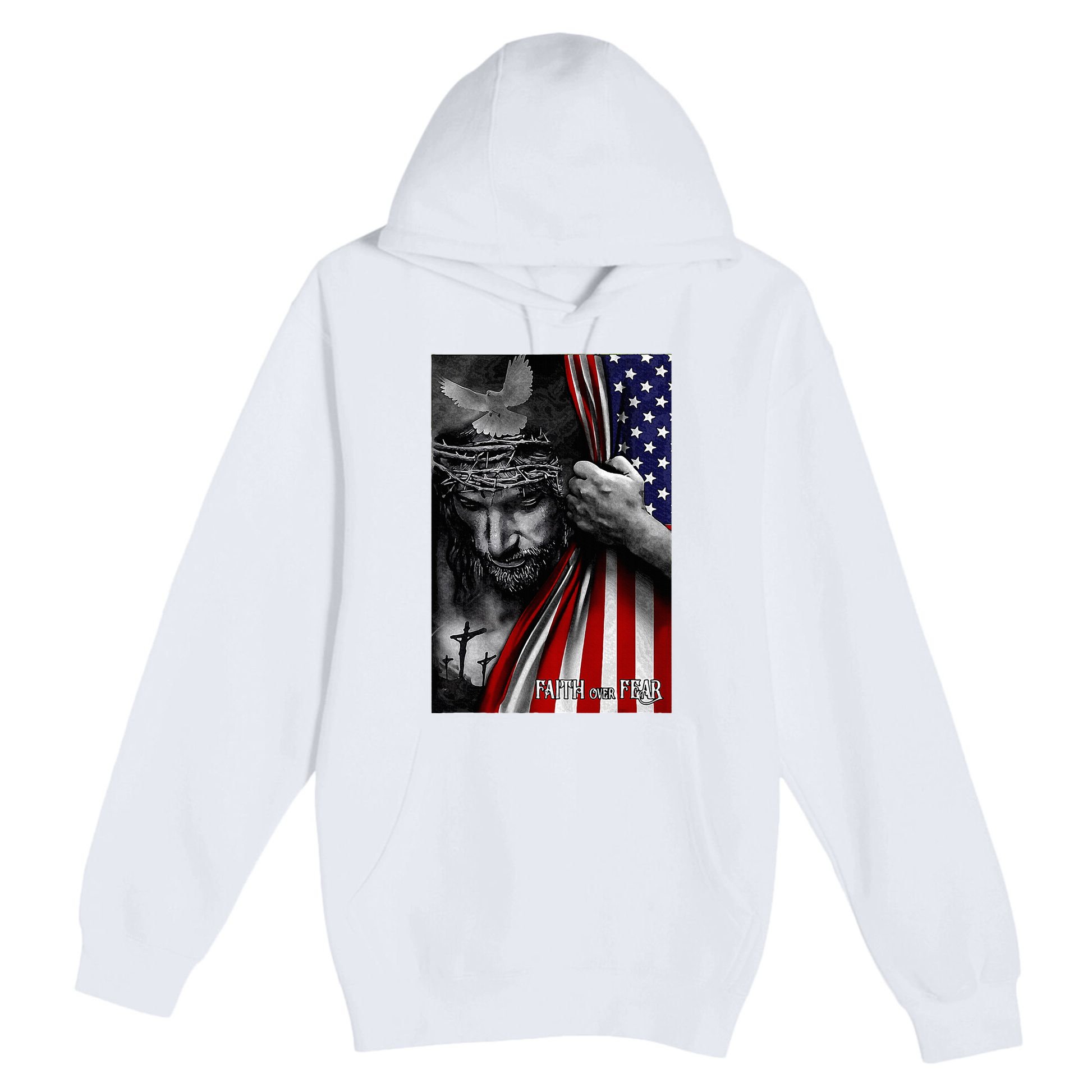 Faith Over Fear God Jesus Christian Flag Premium Pullover Hoodie