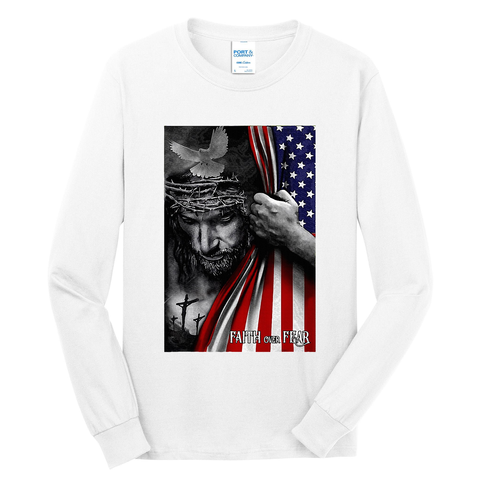 Faith Over Fear God Jesus Christian Flag Tall Long Sleeve T-Shirt