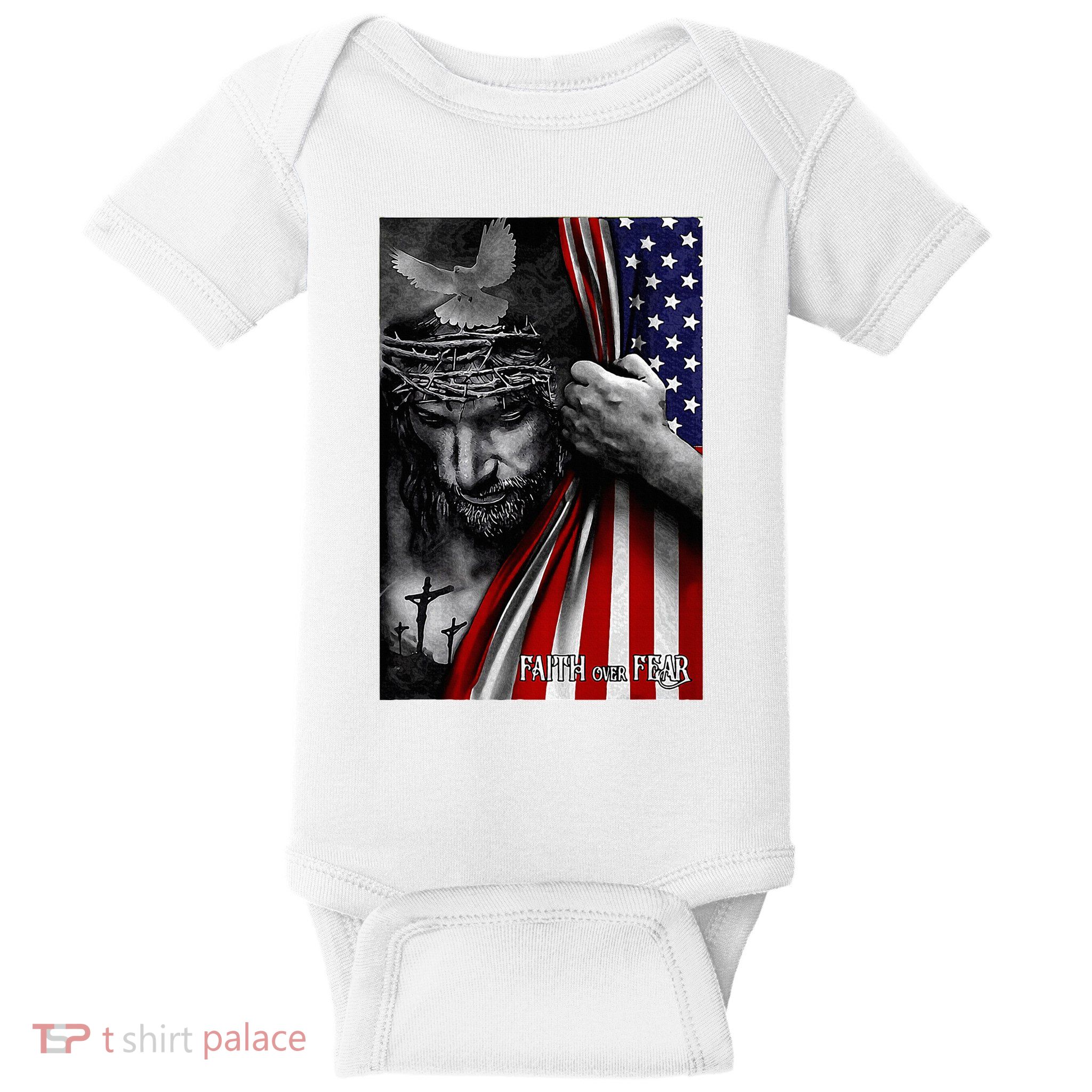 Faith Over Fear God Jesus Christian Flag Baby Bodysuit
