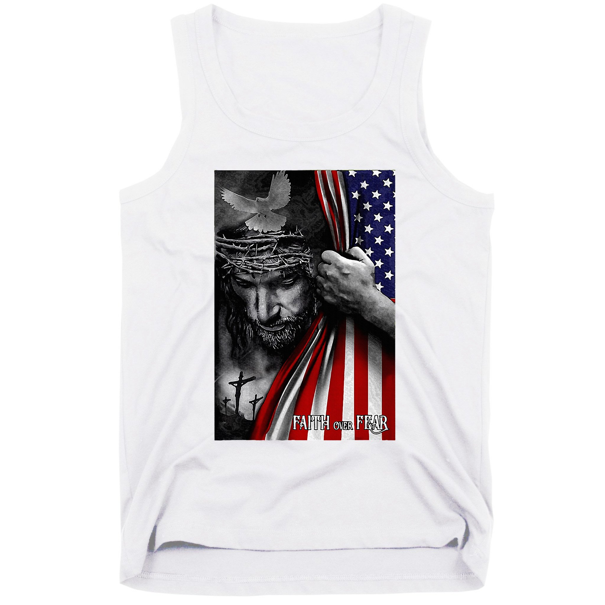 Faith Over Fear God Jesus Christian Flag Tank Top