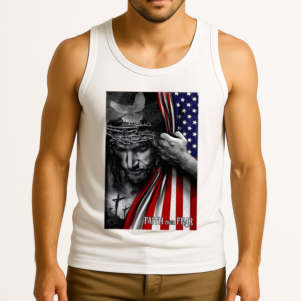 Faith Over Fear God Jesus Christian Flag Tank Top