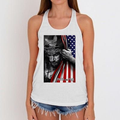 Faith Over Fear God Jesus Christian Flag Women's Knotted Racerback Tank