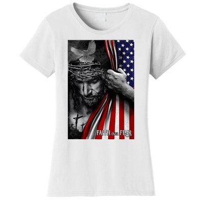 Faith Over Fear God Jesus Christian Flag Women's T-Shirt