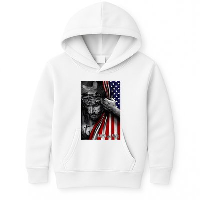 Faith Over Fear God Jesus Christian Flag Kids Hoodie