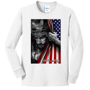 Faith Over Fear God Jesus Christian Flag Kids Long Sleeve Shirt