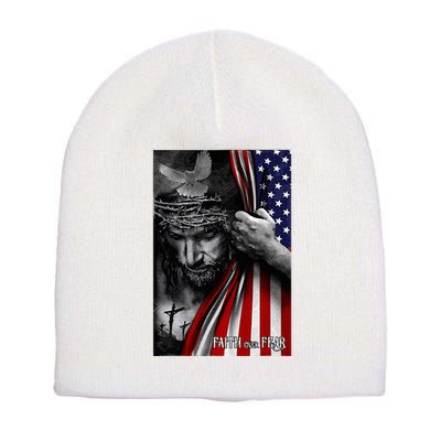 Faith Over Fear God Jesus Christian Flag Short Acrylic Beanie