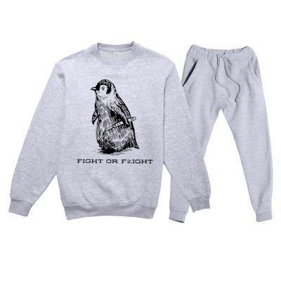 Fight Or Flight Funny Penguin Pun Fight Premium Crewneck Sweatsuit Set