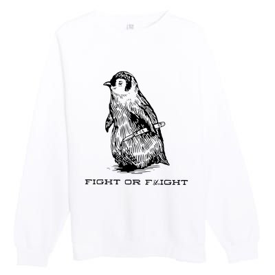 Fight Or Flight Funny Penguin Pun Fight Premium Crewneck Sweatshirt