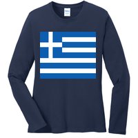 Flag of Greece Ladies Long Sleeve Shirt