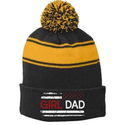 Father Of Girls Proud New Girl Dad Daughter Gift For Dad Stripe Pom Pom Beanie