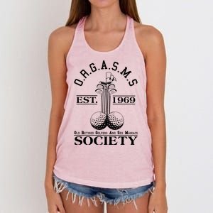 Funny ORGASMS Golf Society Est 1969 Women's Knotted Racerback Tank