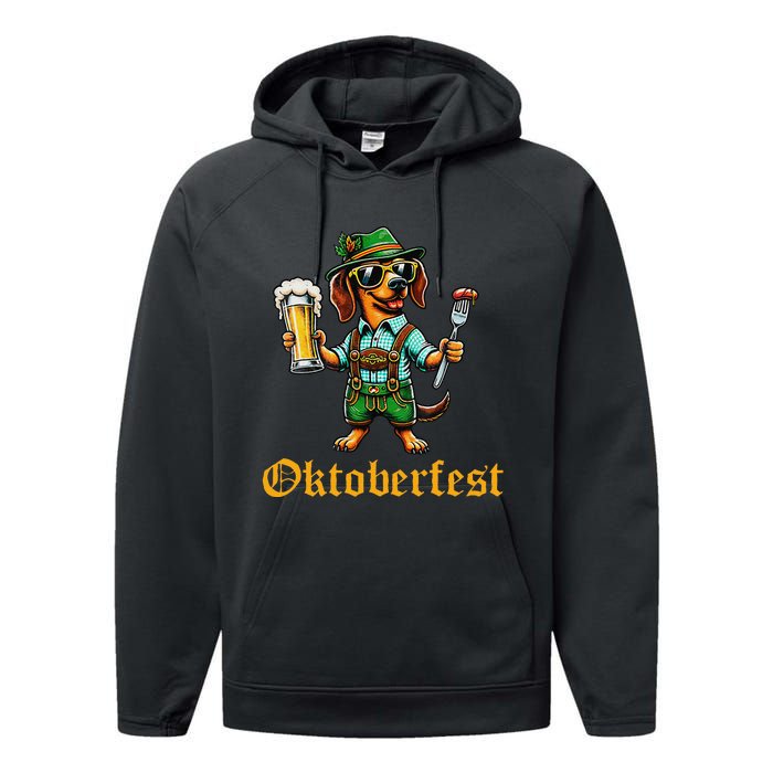 Funny Oktoberfest German Dachshund Weiner Dog Beer Lover Gift Performance Fleece Hoodie