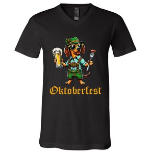 Funny Oktoberfest German Dachshund Weiner Dog Beer Lover Gift V-Neck T-Shirt