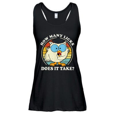 Funny Owl How Many Licks Does It Take Ladies Essential Flowy Tank