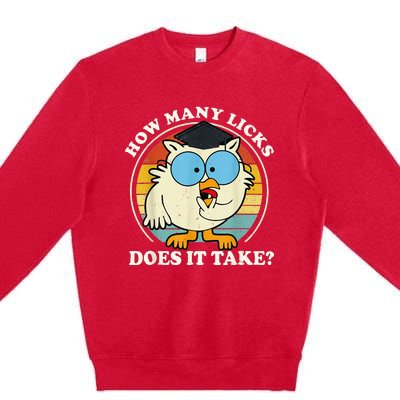 Funny Owl How Many Licks Does It Take Premium Crewneck Sweatshirt