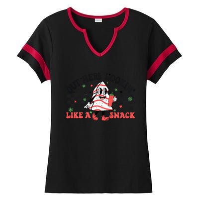 Funny Out Here Lookin Like A Snack Christmas Tree Cake Retro Meaningful Gift Ladies Halftime Notch Neck Tee