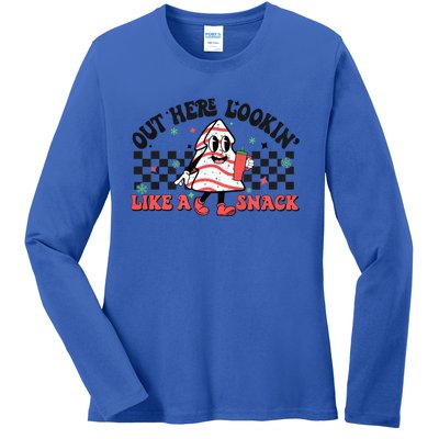 Funny Out Here Lookin Like A Snack Christmas Tree Cake Retro Meaningful Gift Ladies Long Sleeve Shirt