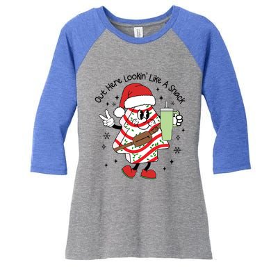 Funny Out Here Lookin Like A Snack Christmas Tree Cake Xmas Gift Women's Tri-Blend 3/4-Sleeve Raglan Shirt