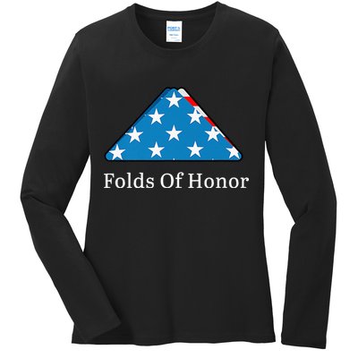 Folds of Honor fallen military first responders patriotic Ladies Long Sleeve Shirt