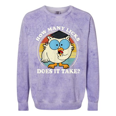 Funny Owl How Many Licks Does It Take Retro Vintage Colorblast Crewneck Sweatshirt