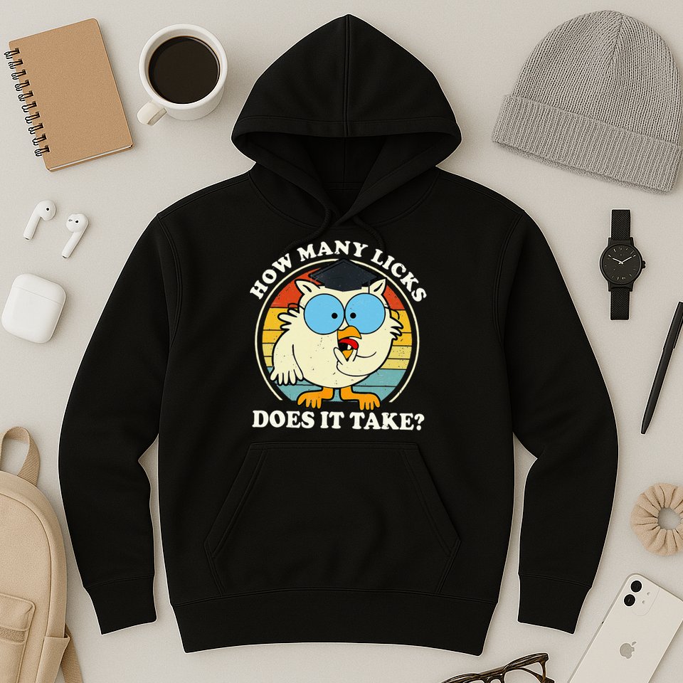 Funny Owl How Many Licks Does It Take Retro Vintage Hoodie