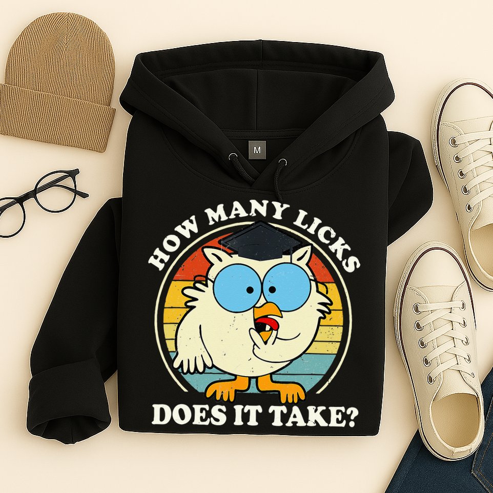 Funny Owl How Many Licks Does It Take Retro Vintage Hoodie