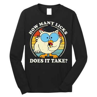 Funny Owl How Many Licks Does It Take Retro Vintage Long Sleeve Shirt