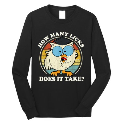 Funny Owl How Many Licks Does It Take Retro Vintage Long Sleeve Shirt