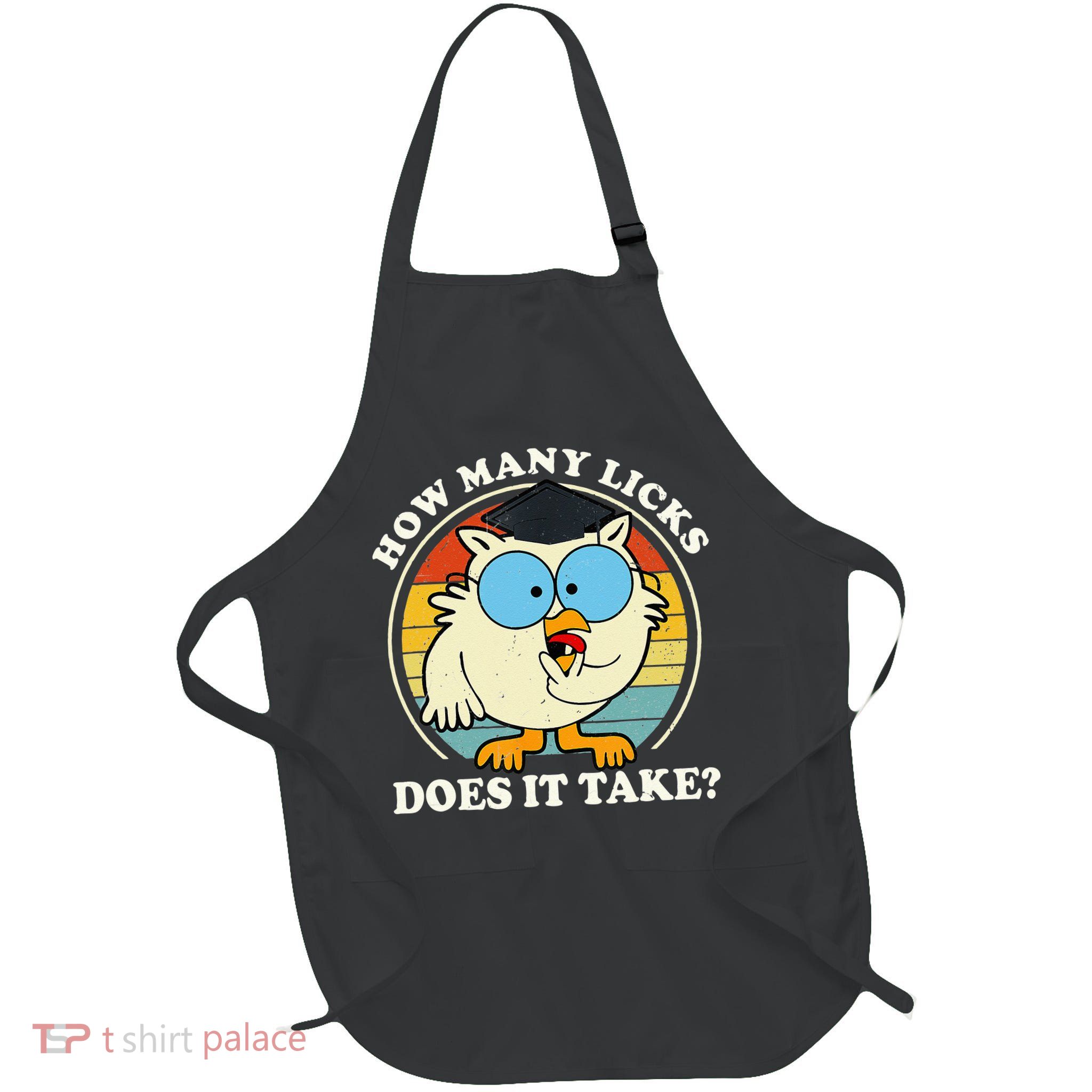 Funny Owl How Many Licks Does It Take Retro Vintage Apron